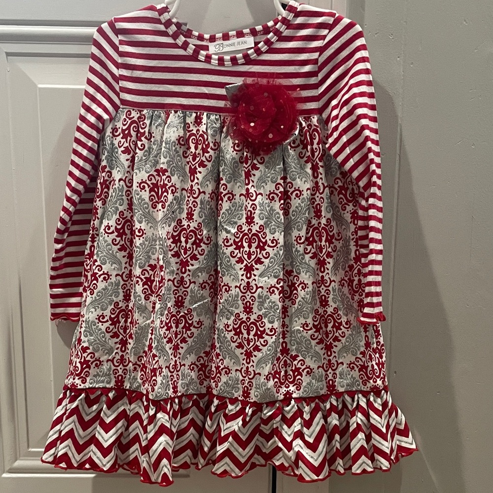 Red and White Striped Floral Dress